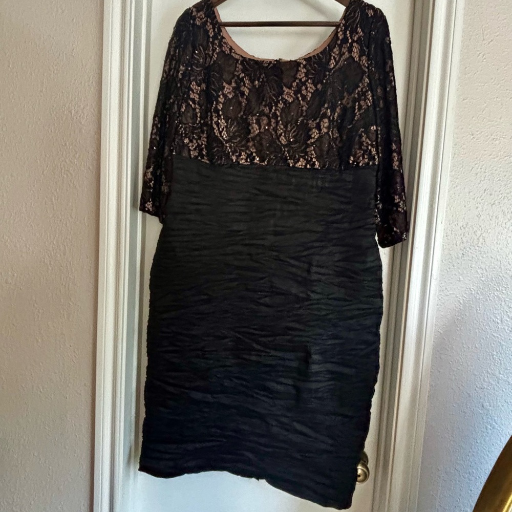 Alex Evenings Black and Tan Lace Dress